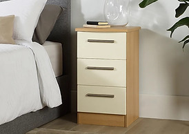 gloss 3 drawer bedside table
